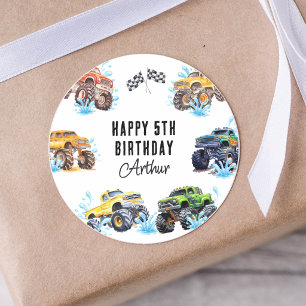 Sticker Rond Fête d'anniversaire Fun Monster Truck Piscine