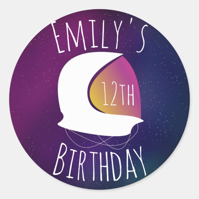 Sticker Rond Fête d'anniversaire Galaxie spatiale Astronaute Om (Devant)