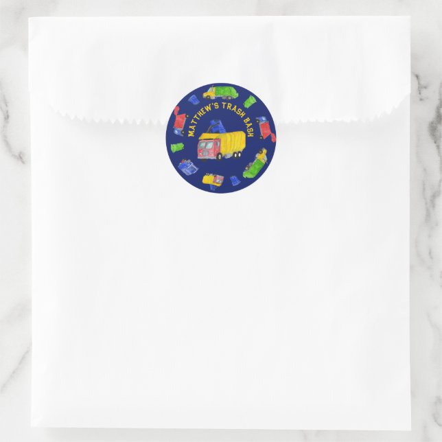 Sticker Rond Fête d'anniversaire Garbage Trucks Peints pour gar (Sac)
