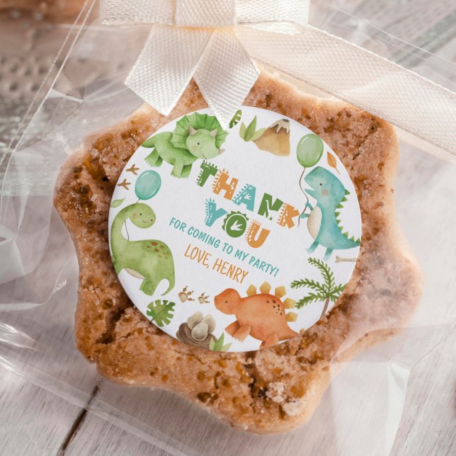 Sticker Rond Fête d'anniversaire garçon dinosaure mignon jungle (Créateur téléchargé)