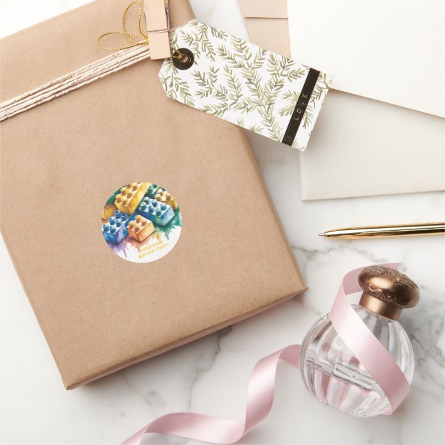 Sticker Rond Fête d'anniversaire garçon Splash Block Constructi (Cadeaux)