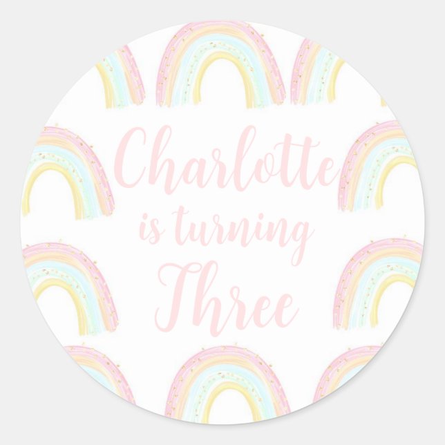 Sticker Rond Fête d'anniversaire Girl Pastel Rainbow (Devant)