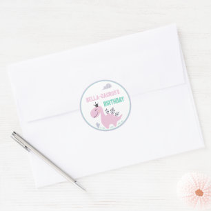 Sticker Rond Fête d'anniversaire Girly Dinosaur