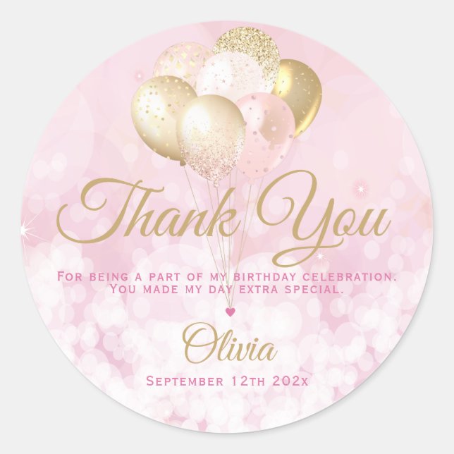 Sticker Rond Fête d'anniversaire glamour Merci Favoriser (Devant)