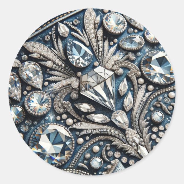 Sticker Rond Fête d'anniversaire Jean Denim & Diamonds Gemstone (Devant)