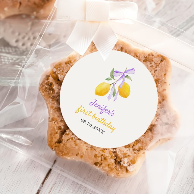 Sticker Rond Fête d'anniversaire Lemon Purple Bow (Créateur téléchargé)