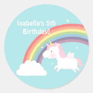 Sticker Rond Fête d'anniversaire Licorne Arc-en-ciel Fille Mign