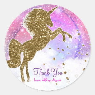 Sticker Rond Fête d'anniversaire licorne magique galaxie rose s