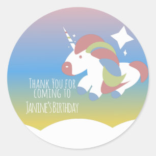 Sticker Rond Fête d'anniversaire Licorne Nuages Dégradé Coloré 