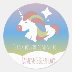 Sticker Rond Fête d'anniversaire licorne Nuages Dégradé Coloré 