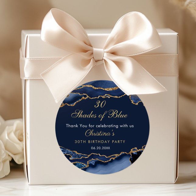 Sticker Rond Fête d'anniversaire moderne 30 nuances de bleu (30 Shades of Blue Birthday Party Invitation)