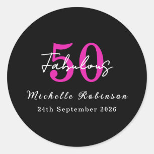 Sticker Rond Fête d'anniversaire moderne 50 ans 50 et fabuleuse