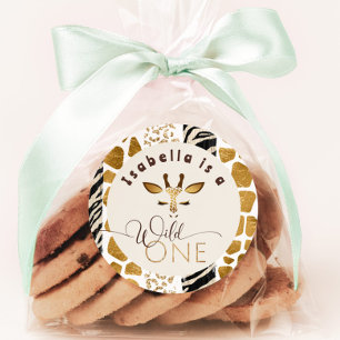 Sticker Rond Fête d'anniversaire moderne Wild One Safari