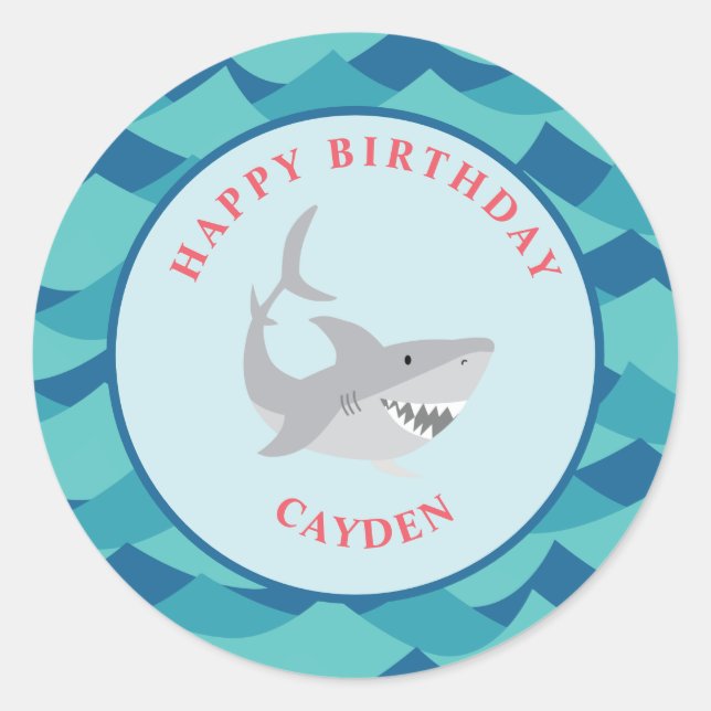 Sticker Rond Fête d'anniversaire morsure de requin (Devant)