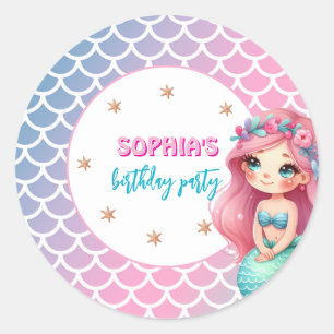 Sticker Rond Fête d'anniversaire motif de la Sirène