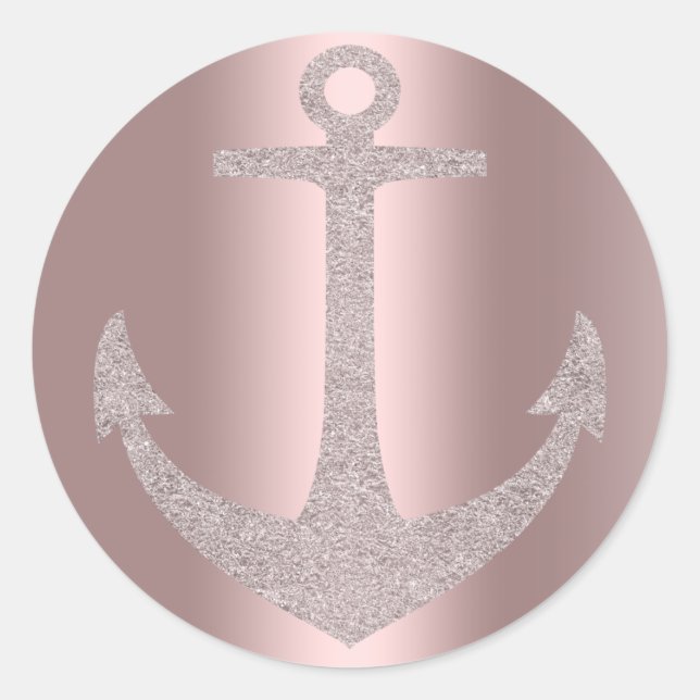 Sticker Rond Fête d'anniversaire nautique glamour Ancre Or Rose (Devant)