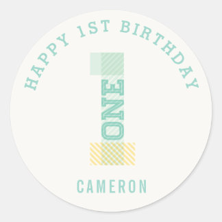 Sticker Rond Fête d'anniversaire numéro un 1ère année à rayures
