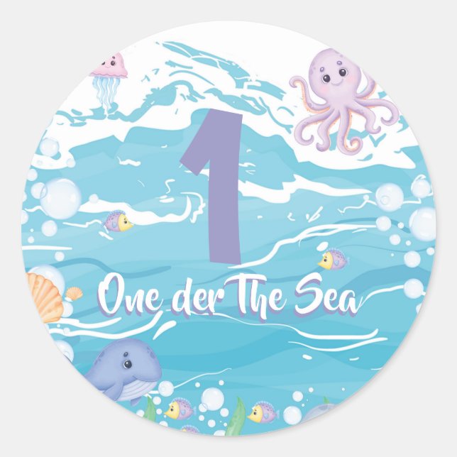 Sticker Rond Fête d'anniversaire One-der sous la mer  (Devant)