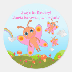 Sticker Rond Fête d'anniversaire papillon merci note