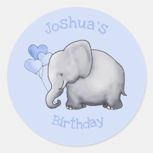 Sticker Rond Fête d'anniversaire personnalisée Cute Baby Elep