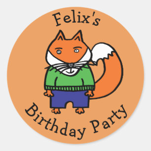 Sticker Rond Fête d'anniversaire personnalisée Félix le Renard