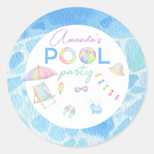 Sticker Rond Fête d'anniversaire piscine aquarelle Piscine Nata