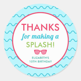 Sticker Rond Fête d'anniversaire Piscine Merci Splash Coloré En