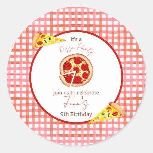 Sticker Rond Fête d'anniversaire Pizza Tout Âge