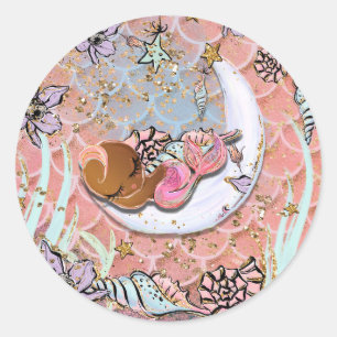 Sticker Rond Fête d'anniversaire pour Baby Shower Sirène Ethniq