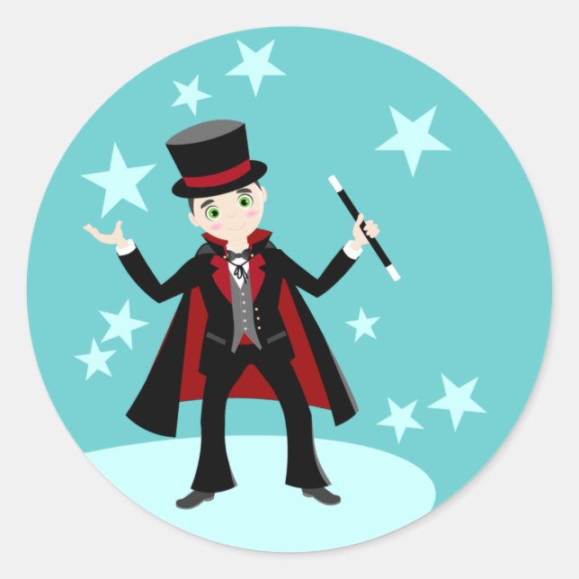Sticker Rond Fête d'anniversaire pour enfant magicien (Devant)