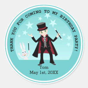 Sticker Rond Fête d'anniversaire pour enfant magicien