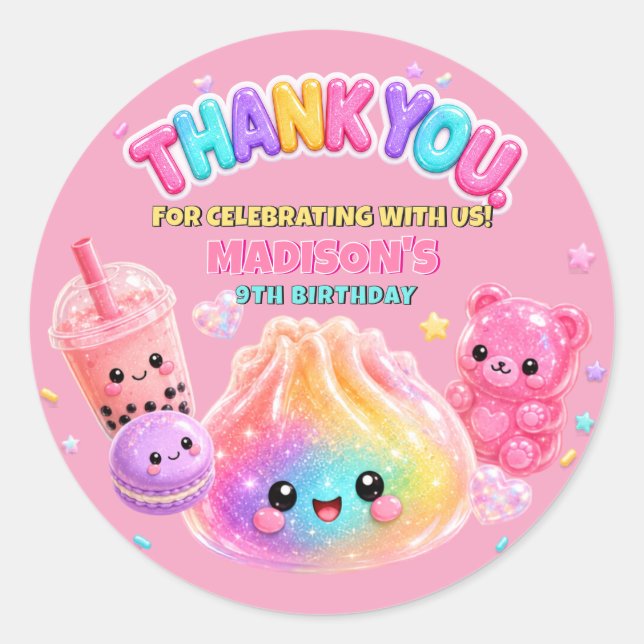 Sticker Rond Fête d'anniversaire Rainbow Glitter Dumpling Squis (Devant)