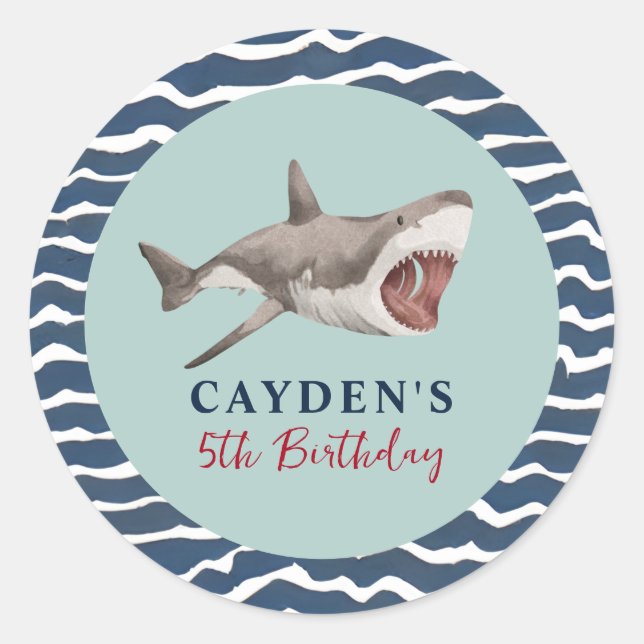 Sticker Rond Fête d'anniversaire requin (Devant)