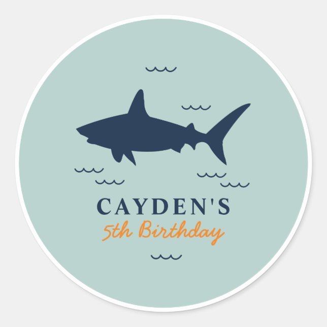 Sticker Rond Fête d'anniversaire requin (Devant)