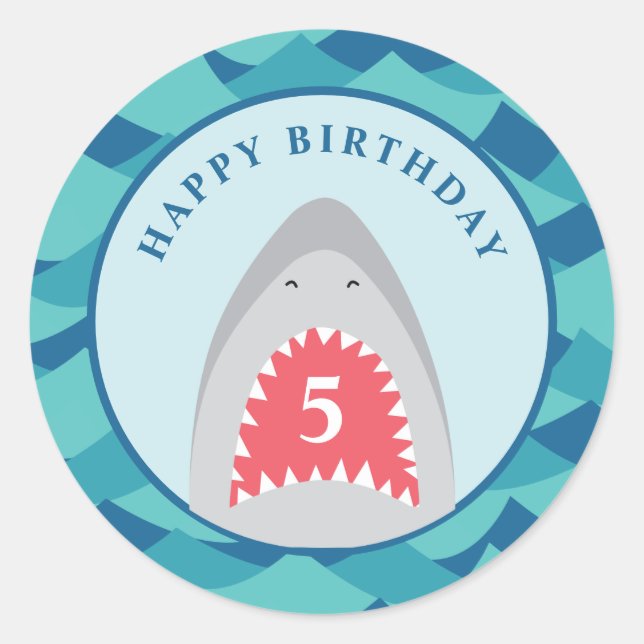 Sticker Rond Fête d'anniversaire requin (Devant)