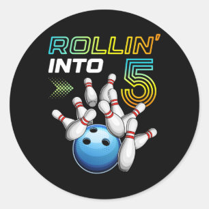 Sticker Rond Fête d'anniversaire rétro de bowling en entrant da
