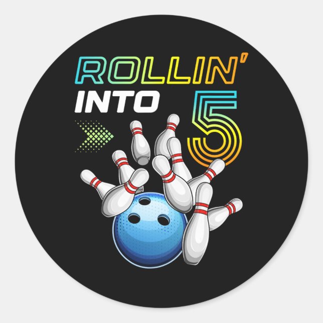 Sticker Rond Fête d'anniversaire rétro de bowling en entrant da (Devant)