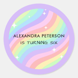Sticker Rond Fête d'anniversaire Rétro Pastel Arc-en-ciel 6 ans