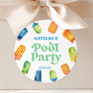Sticker Rond Fête d'anniversaire rétro piscine glace