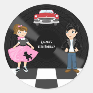Sticker Rond Fête d'anniversaire Retro Sock Hop