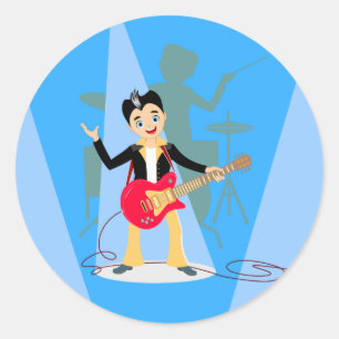 Sticker Rond Fête d'anniversaire Rock Star Boy