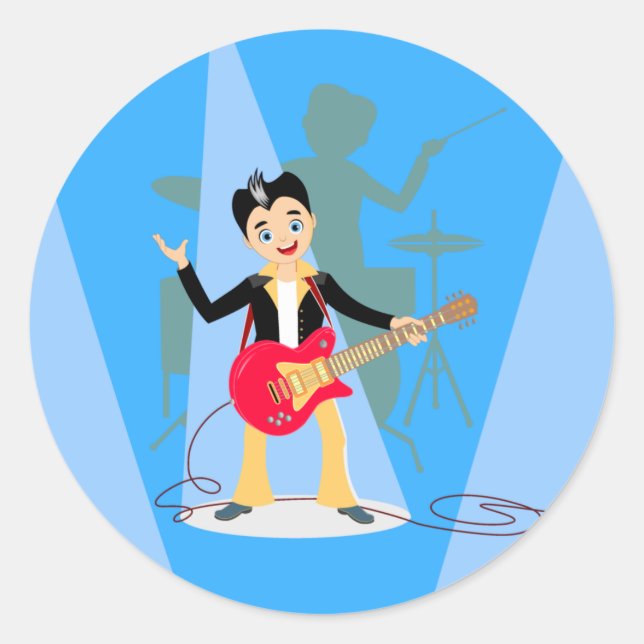 Sticker Rond Fête d'anniversaire Rock Star Boy (Devant)