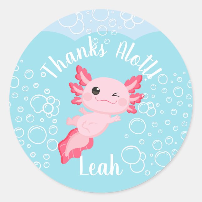 Sticker Rond Fête d'anniversaire rose Axolotl sous-marine (Devant)