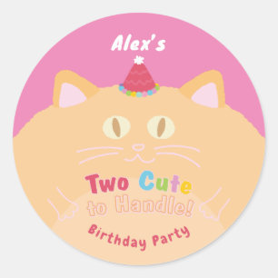 Sticker Rond Fête d'anniversaire rose "Chat Trop Mignon Pour Êt