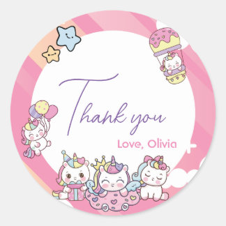 Sticker Rond fête d'anniversaire rose de la licorne