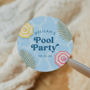 Sticker Rond Fête d'anniversaire rose de soirée piscine d'été