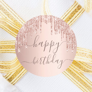 Sticker Rond fête d'anniversaire rose or rose gouttes