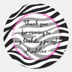 Sticker Rond Fête d'anniversaire rose Zebra Favoriser