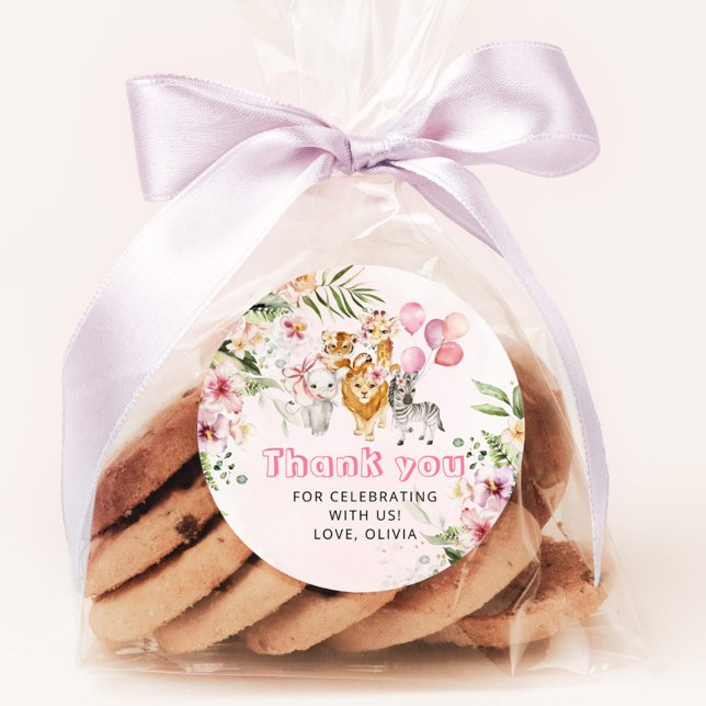 Sticker Rond Fête d'anniversaire safari aquarelle fille (Créateur téléchargé)