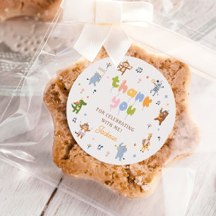 Sticker Rond Fête d'anniversaire safari d'animaux mignons
